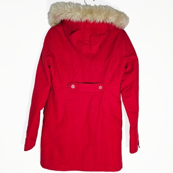 Vintage Y2K BILLABONG ♥️ Red Jacket Lined w/ Red Poppies and Removable Fur Hood - Picture 5 of 11